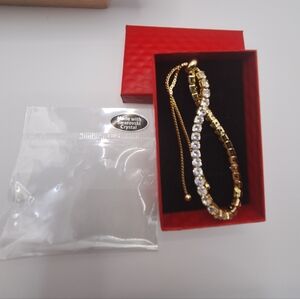 Gold-Tone Swarovski Crystal Adjustable Tennis Bracelet | Slider Style